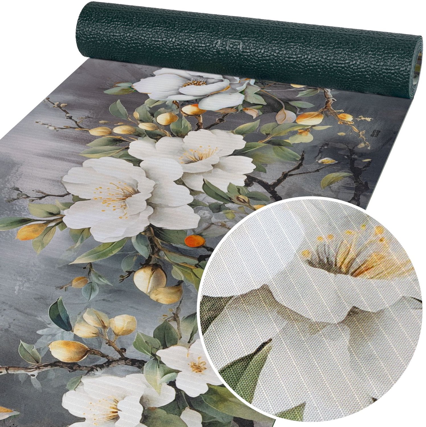 ANRO Keukenloper Sara Orchideeën Grijs 180x52cm – Antislip Gangloper Tapijtloper 3 mm Laagpolig