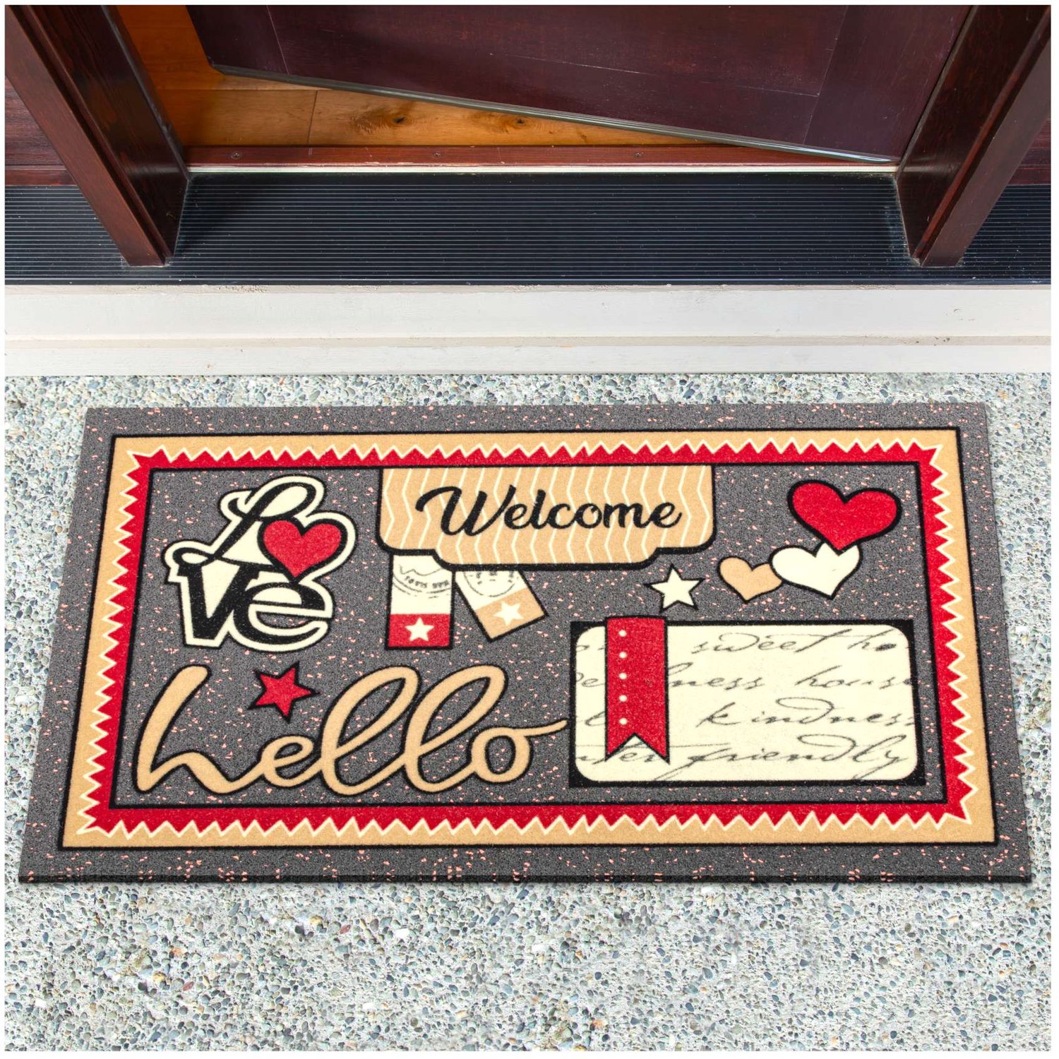 ANRO Welcome Hello Deurmat Beige 40x68 cm - Antislip - 3D-effect