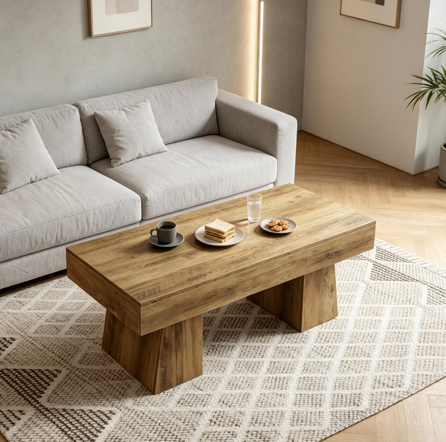 MIVRAY Salontafel - Rechthoekig Met Verstelbare Poten - Landelijke Stijl Voor Woonkamer - MDF Met Houtlook - 120 Bij 60 Bij 50 Cm - Bruin