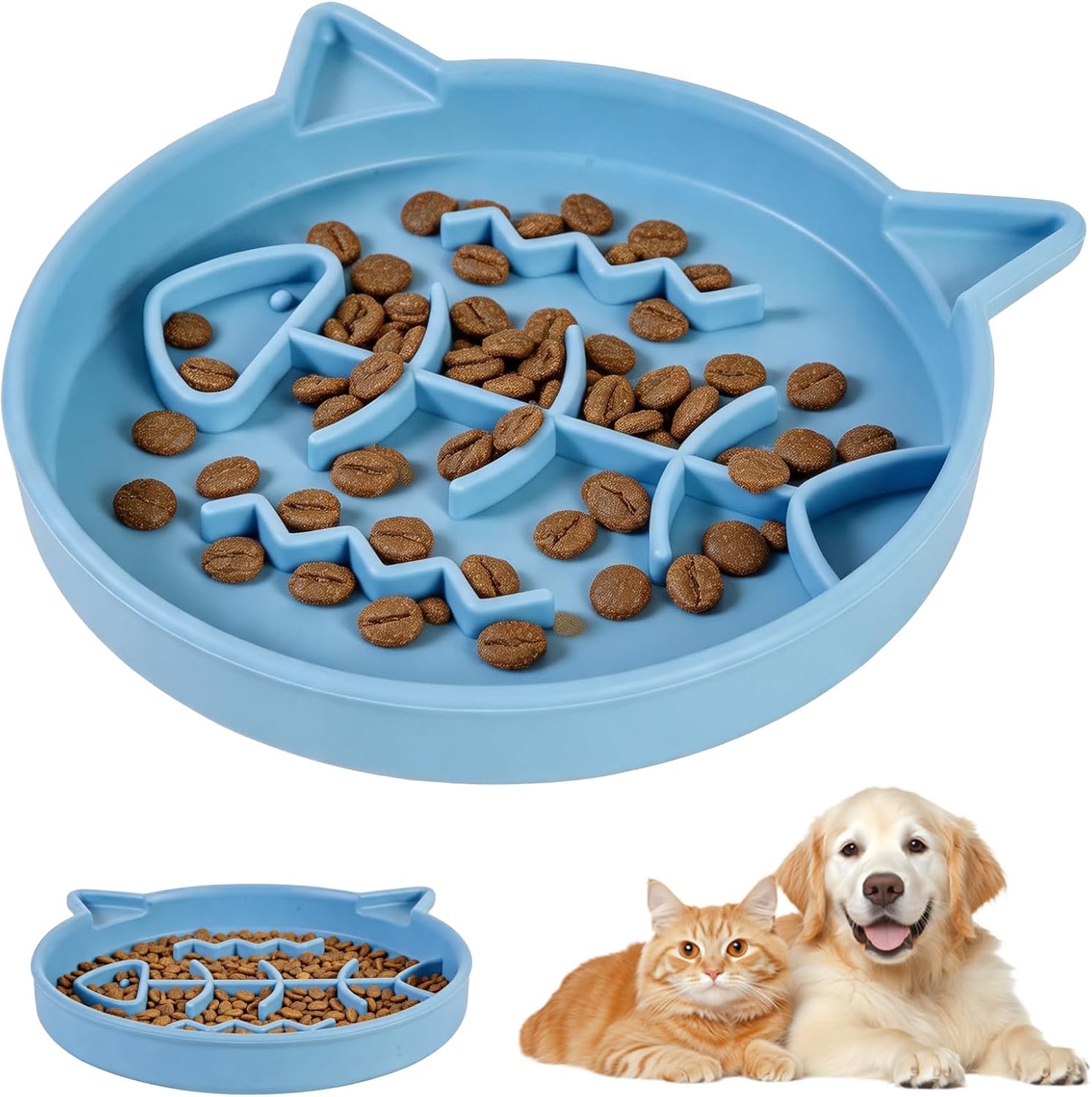 Pet Bowl for Cats and Puppies, Silicone Anti-Drip Bowl Diameter 16.2 cm, Prevents Pests and Heats, Slow Food Bowl for - ShopVlot