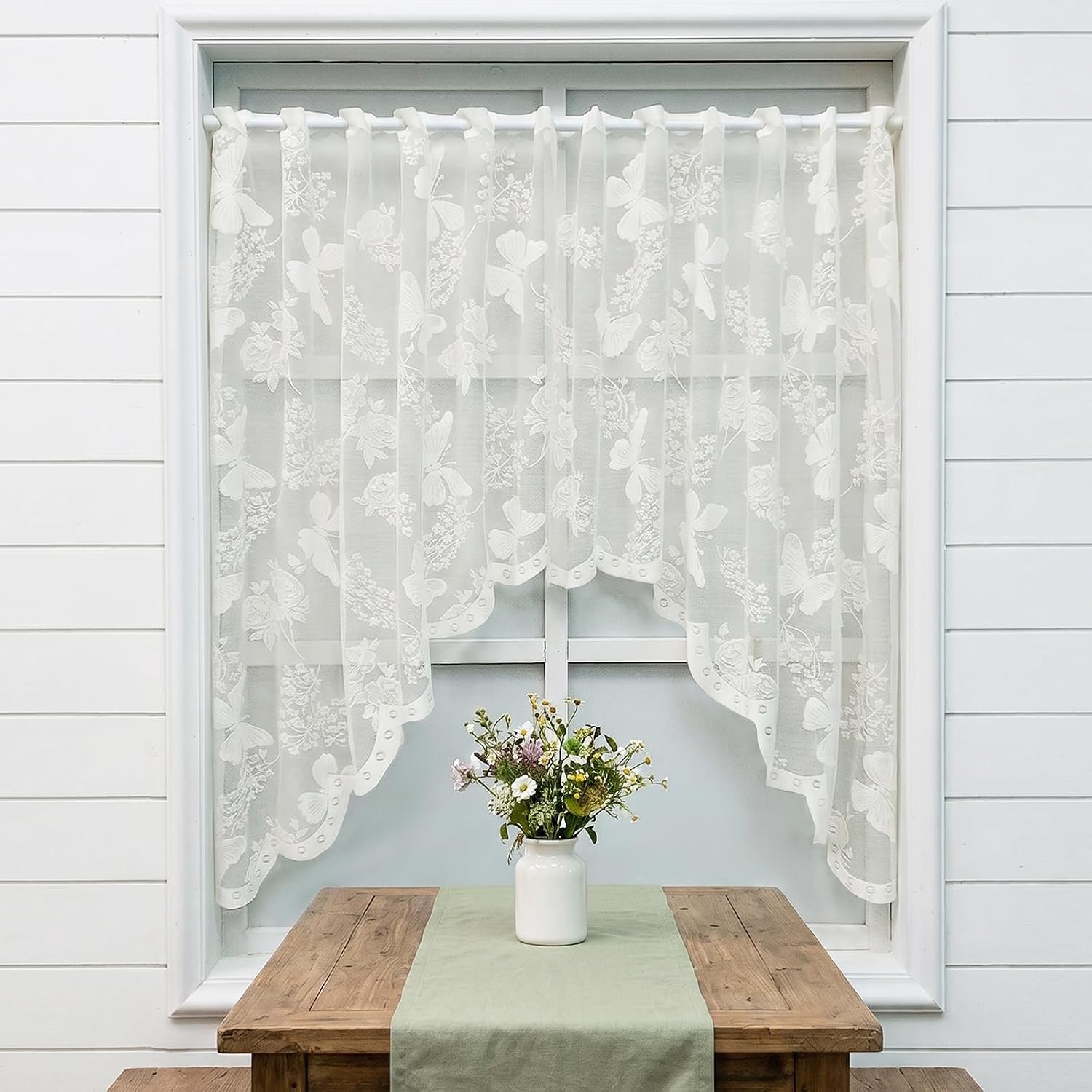 Gordijnen met vlinder, kant, 150 x 100 cm, 2 stuks - ShopVlot