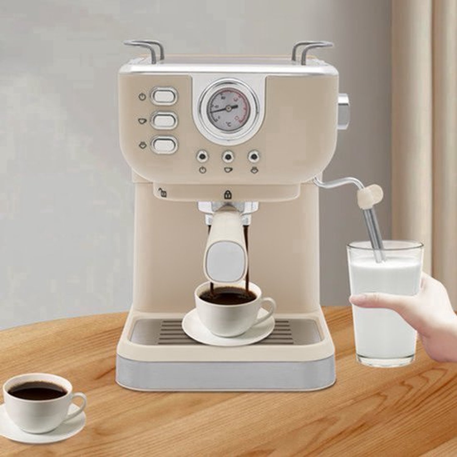 Espressomachine Halfautomatisch - Wit - 1050 W Vermogen - 1,5 L Watertank - PP Materiaal - Voor Thuisgebruik