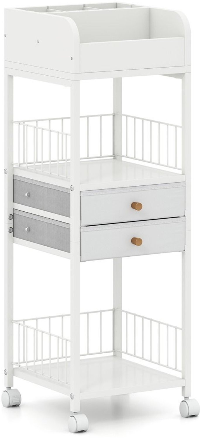SureDeal® - Opbergrek - Make Opbergtrolley - Lades - Wieltjes - Planken Cosmetica Organiser - 30x30x90 cm - Wit