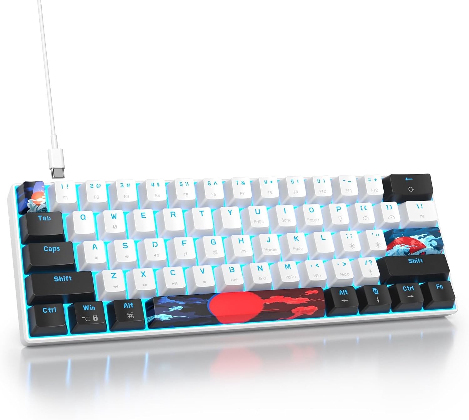 Mechanisch Gaming Toetsenbord - Wit - 61 Toetsen - Met LED-Achtergrondverlichting en Rode Schakelaars - Voor Gamers