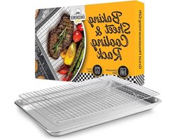 Bakplaat en Rooster Set - Cookie Sheet Pan - Bakken en Roosteren - Roestvrij Staal - 24 x 33 cm