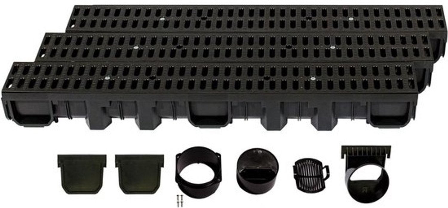 Drainagegoot set - Afvoer met rooster - Regenwater afvoeren - Modulair plug-in systeem - 3 meter - Klassiek Zwart