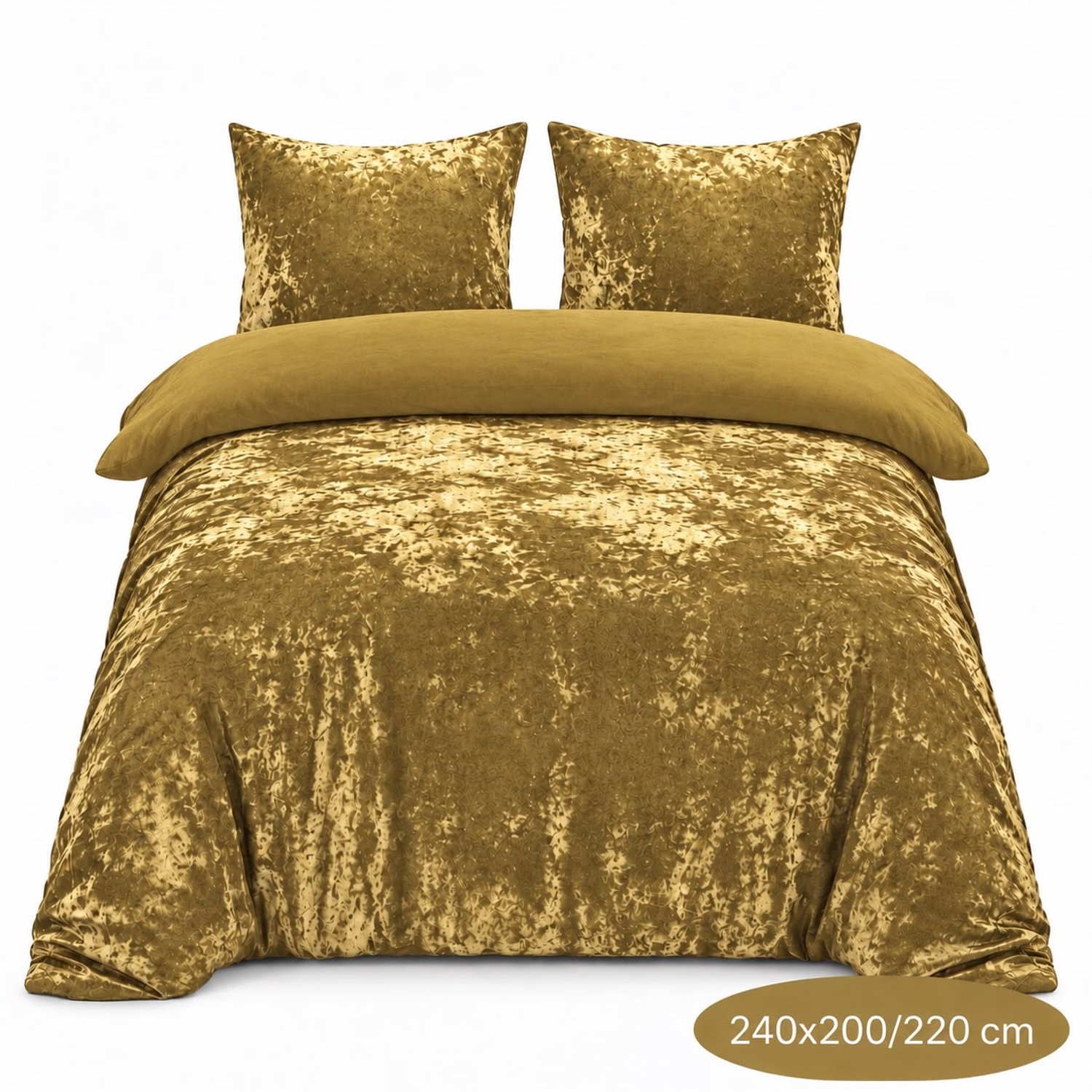 Roden Blue - Crushed Velvet Dekbedovertrek - 240x200/220 - Tweepersoons - Goudgeel - Luxe Velours - Extra Zacht - Incl. 2 Kussenslopen