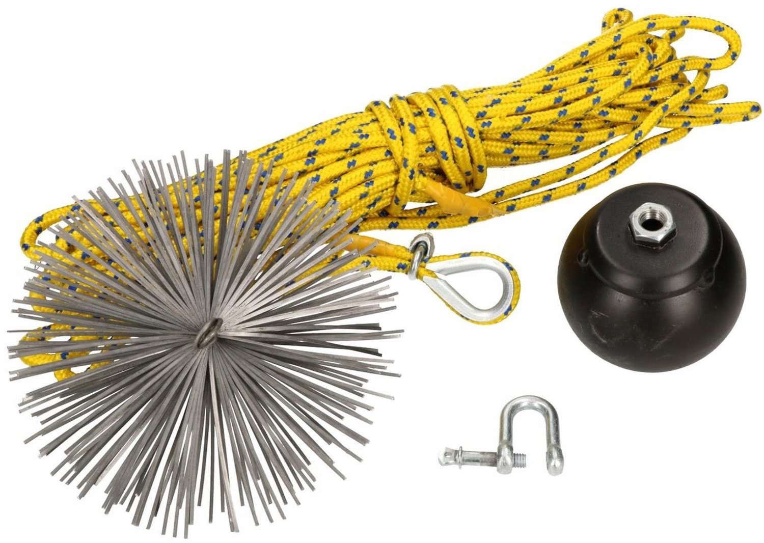 Schoorsteenveegset 1,3 kg - 120 mm borstel, 10 m touw