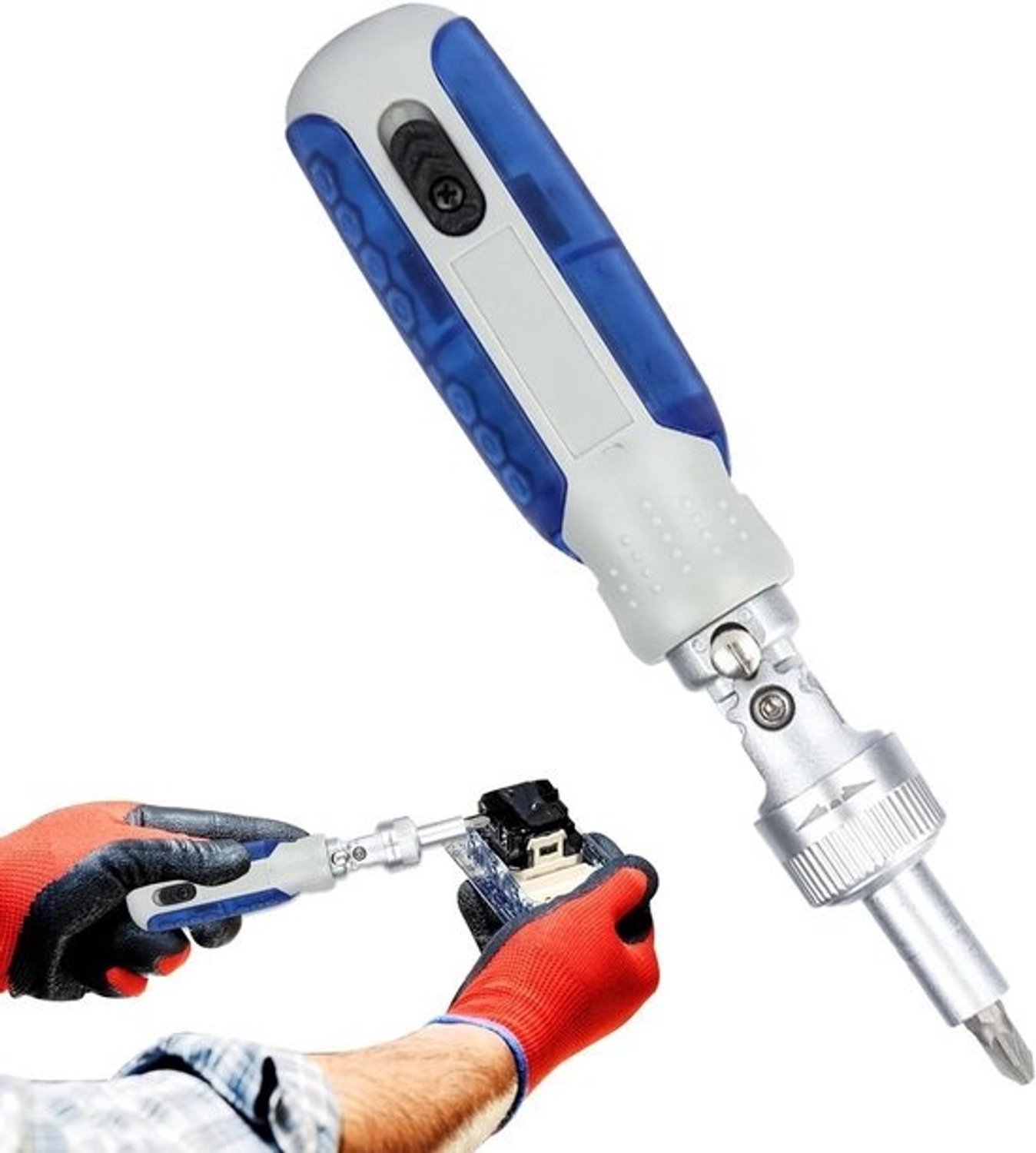 Ratelschroevendraaier Set - Magnetische Schroevendraaier - Klus Klussen - 180 Graden Rotatie - 15 Delig - Blauw