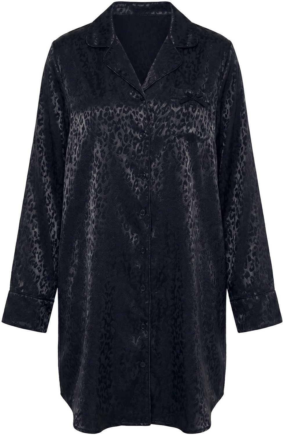 TruYou Dames - TruYou nachthemd luipaardprint reverskraag lange mouwen - Zwart - Maat 54+