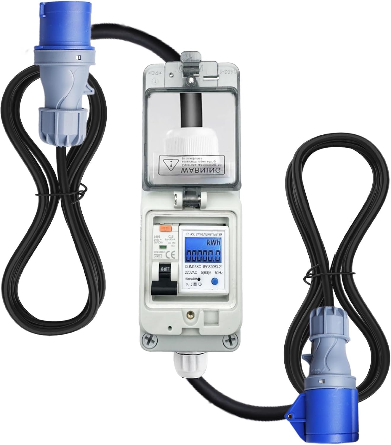 Mobiele digitale stroommeter 230V 16A - met FI veiligheidsschakelaar type A - IP44 CEE 3-polige stekker - Luxento