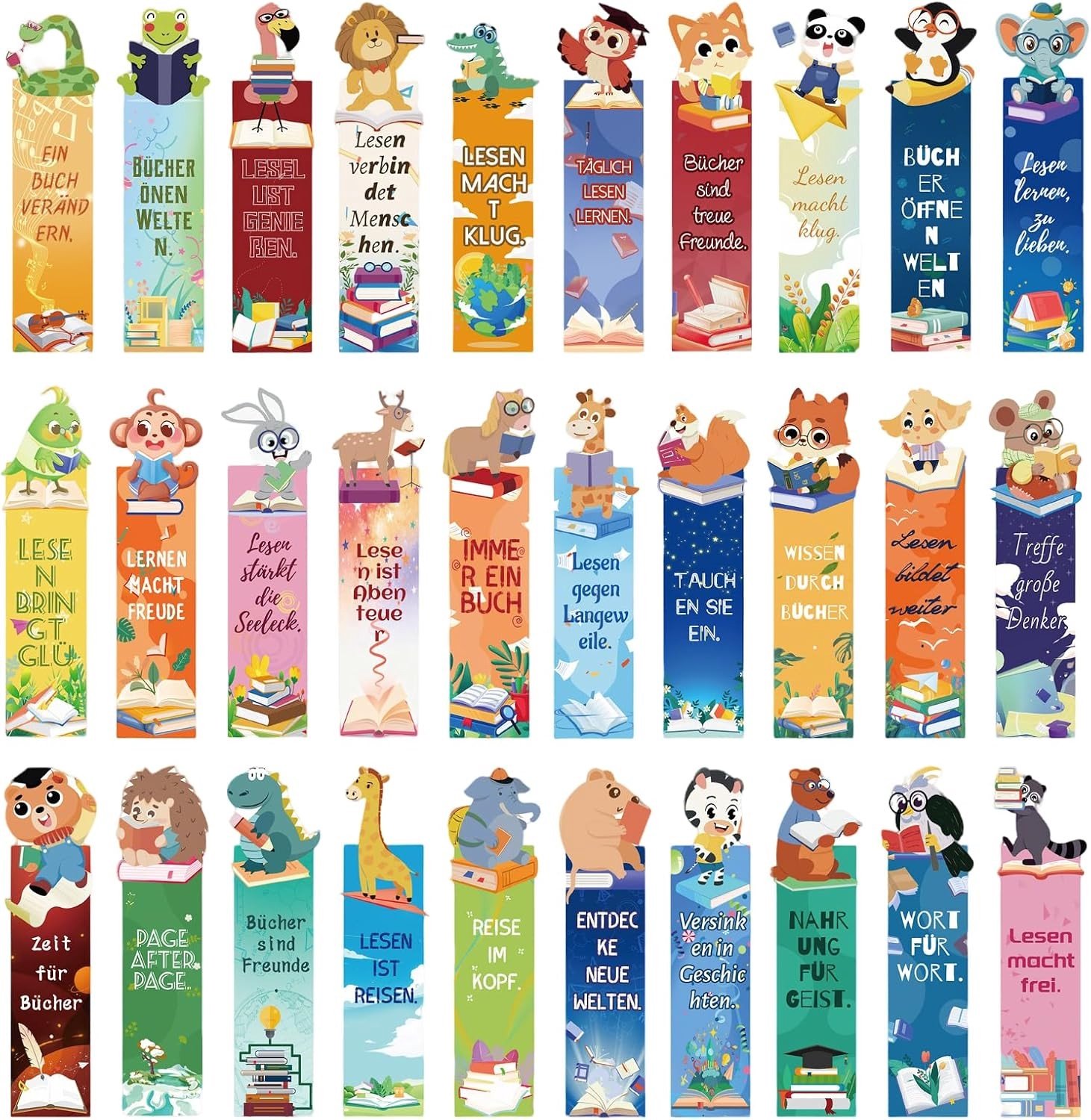Unieke Dieren Boekenleggers voor Kinderen - 30 Stuks met Duitse Leesteksten, Perfect als Cadeau voor Verjaardagen en Feestjes