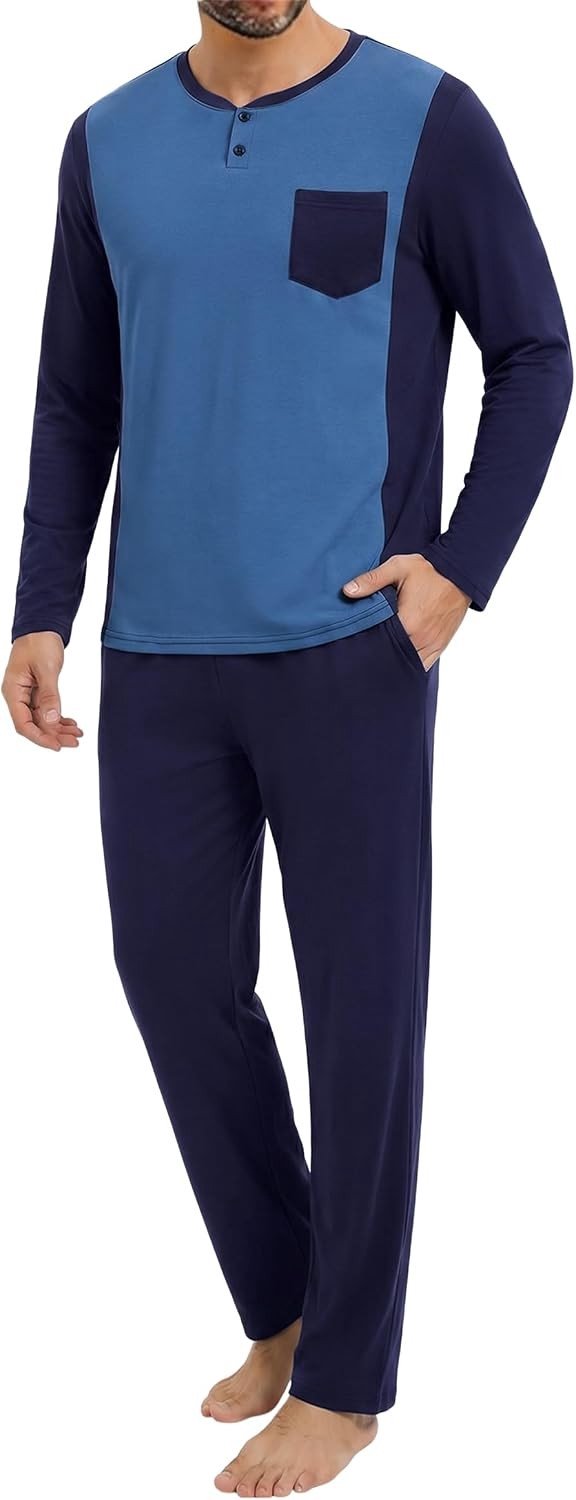 Lichte Herenpyjama - Blauw - M - Katoen - Voor Dames en Heren
