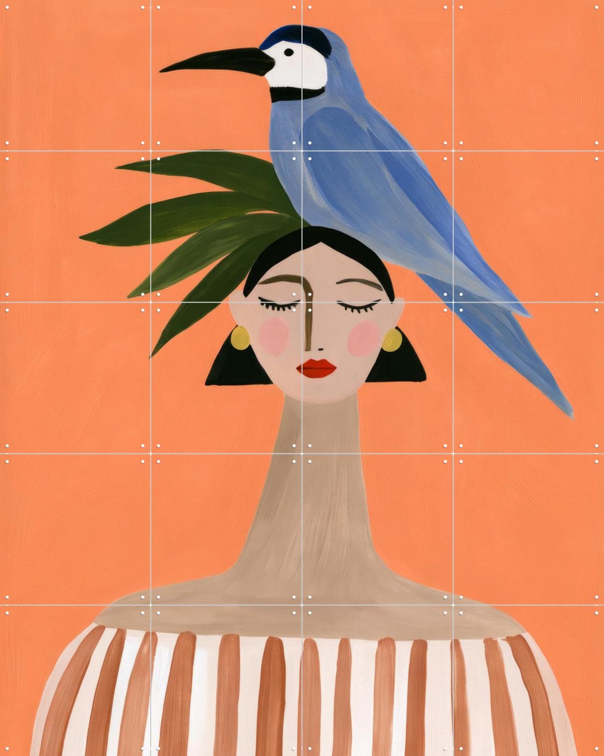 IXXI Blue Bird, Atelier Pommeline - 80 x 100 cm - Grote wanddecoratie en posters - Illustraties, Minimalisme, Kleurrijk, Cartoonesk, Trap, Woonkamer Oranje