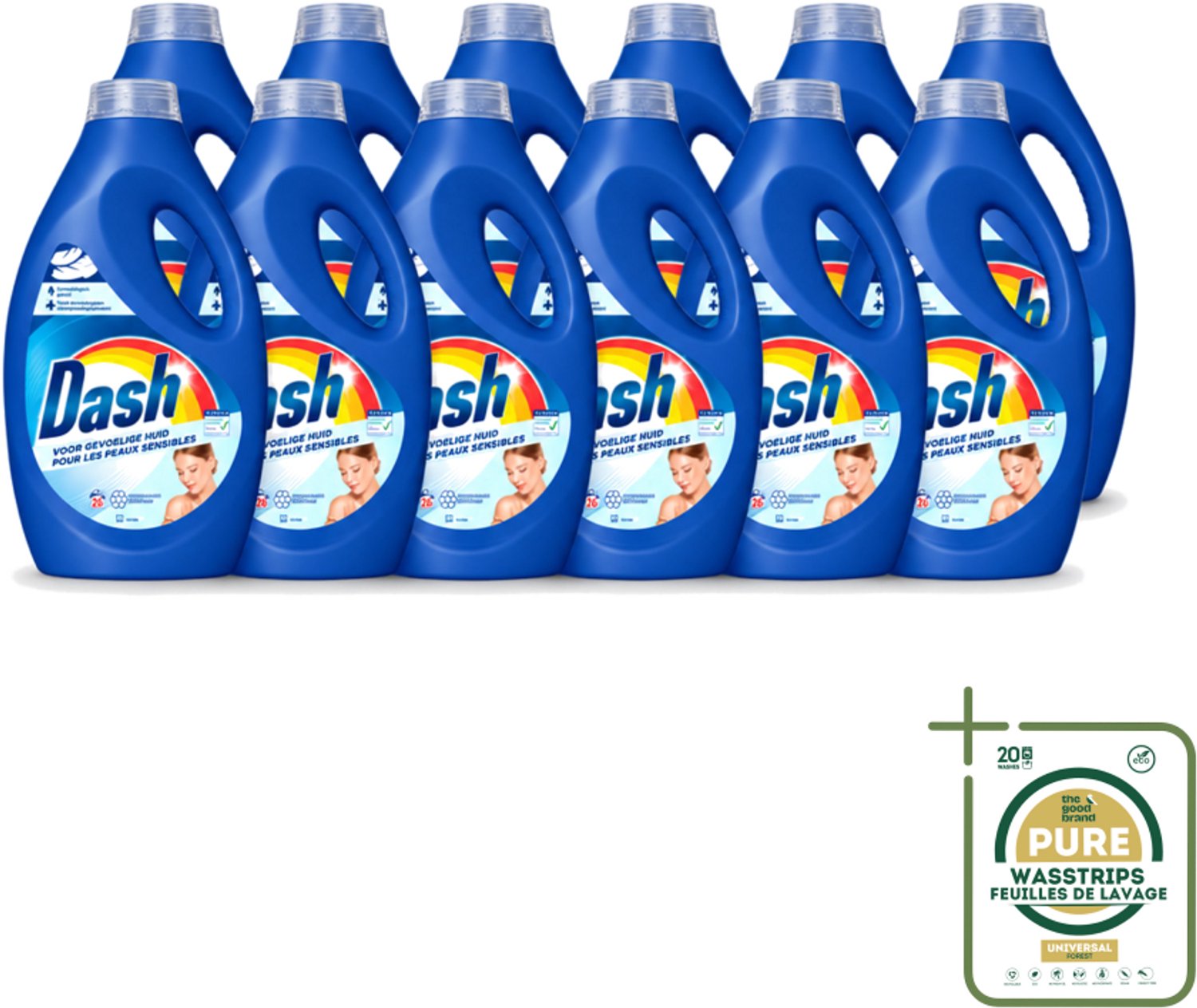 12 x Dash Sensitive - Vloeibaar Wasmiddel - Voor Gevoelige Huid - Witte en Gekleurde Was - 26 Wasbeurten - Wasstrips - Gevoelige Huid - Wasmiddel - Zachte Was - Dermatologisch Getest - ECARF
