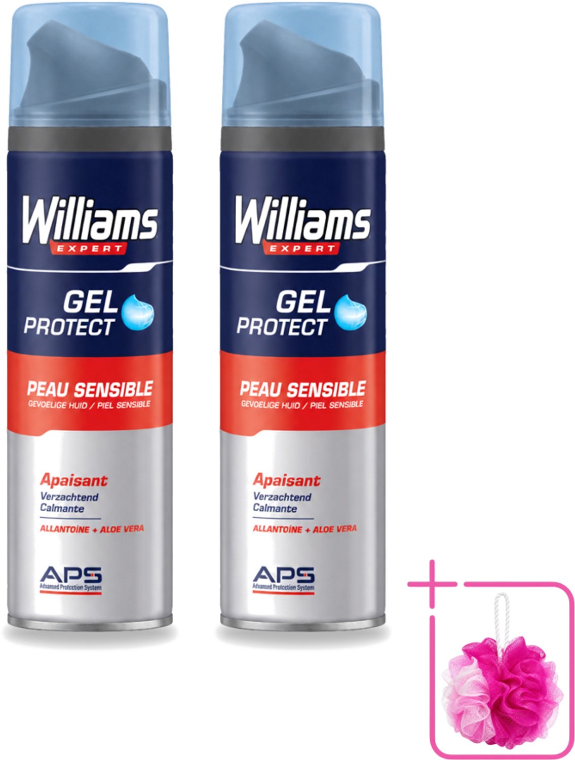 2 x Williams - Expert - Scheergel - Gevoelige Huid- 200 ml - Bulkverpakking - Scheergel voor gevoelige huid - Douchemop - Gevoelige huid scheerproducten