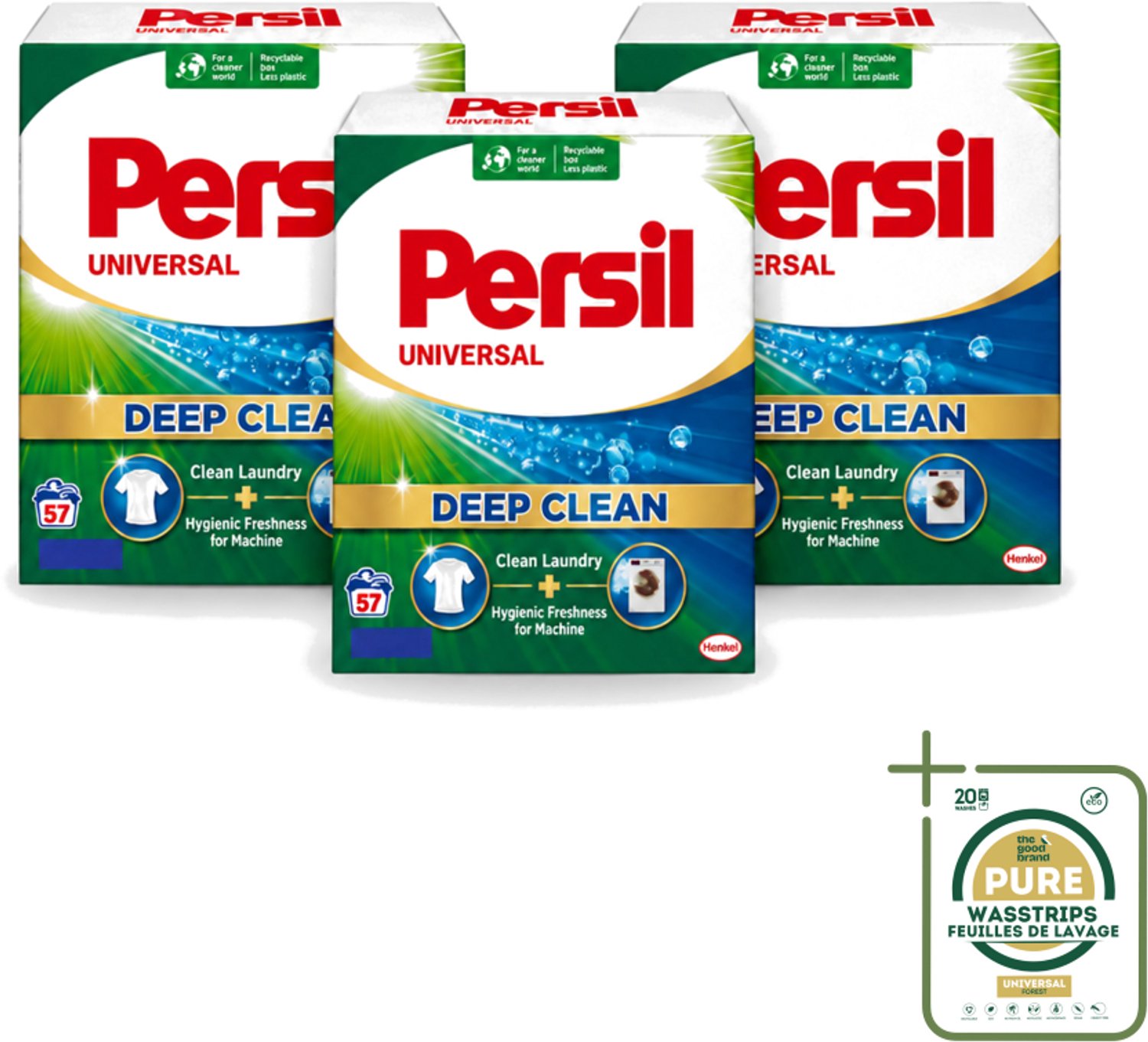 3 x Persil – Waspoeder – Witte Was - 57 Wasbeurten - Wasstrips - Wasmiddel - Waspoeder - Diep Reinigen - Vlekken Verwijderen - Frisheid