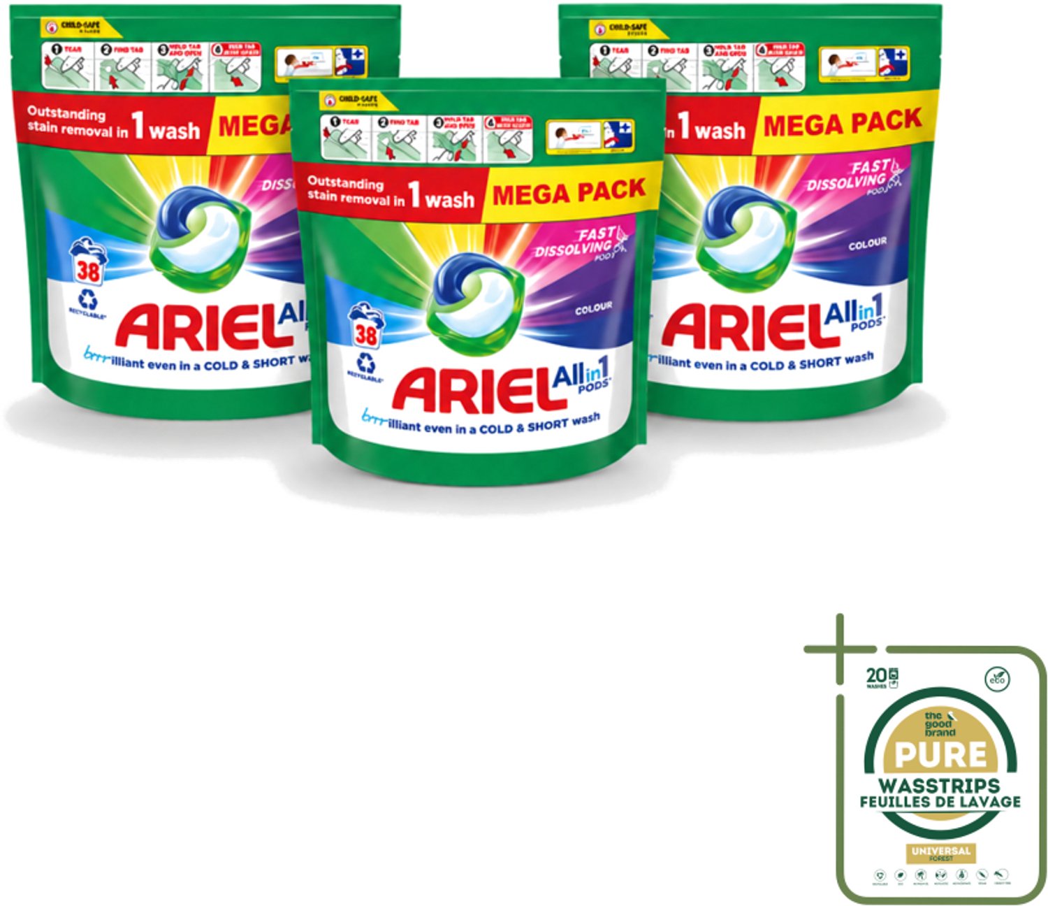 3 x Ariel – Pods All-in-1 – Color – 38 wasbeurten - Wasstrips - Kleurbehoud Wasmiddel - Gekleurde Was - Ariel Pods Color - Wasmiddel Voor Gekleurde Kleding - Kleurvervaging Voorkomen