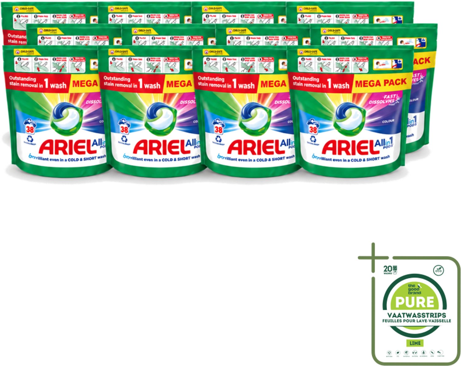 12 x Ariel – Pods All-in-1 – Color – 38 wasbeurten - Grootverpakking - Vaatwasstrips - Kleurbehoud Wasmiddel - Gekleurde Was - Ariel Pods Color - Wasmiddel Voor Gekleurde Kleding - Kleurvervaging Voorkomen