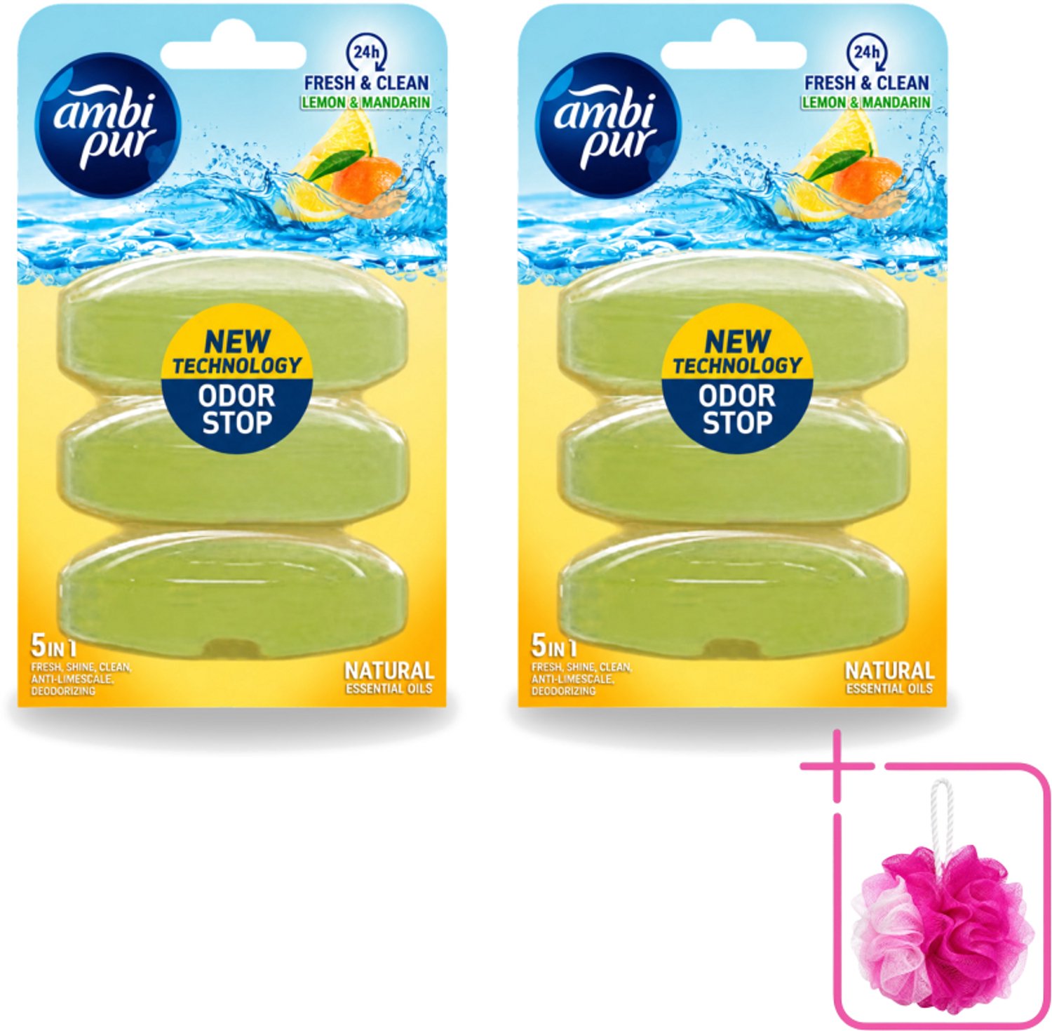 2 x Ambi Pur - Navulling Toiletblok - Citroen & Mandarijn - 3 Blokken - Bulkverpakking - Toilet - Douchemop - Toilettoilet
