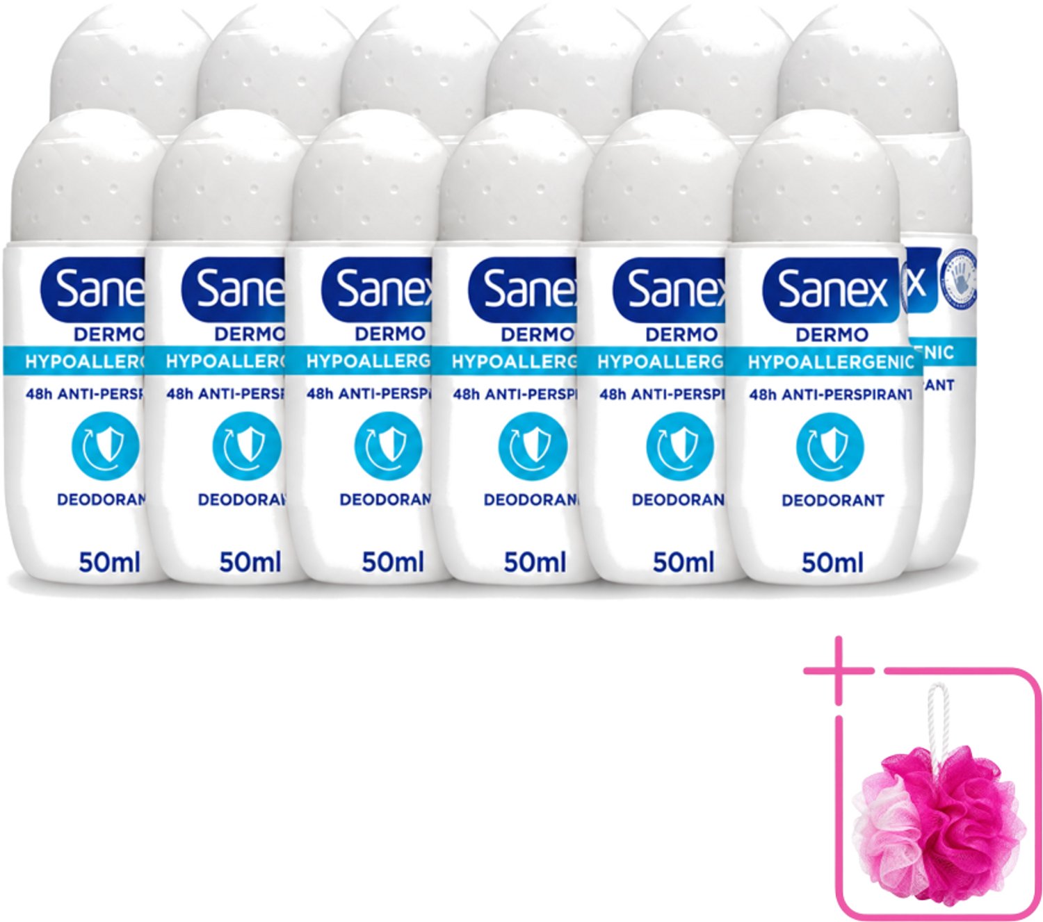 12 x Sanex Dermo - Deodorant Roller - Hypoallergeen - 48h Anti-Transpirant - 50 ml - Bulkverpakking - Deodorant roller - Douchemop - Hypoallergeen deodorant