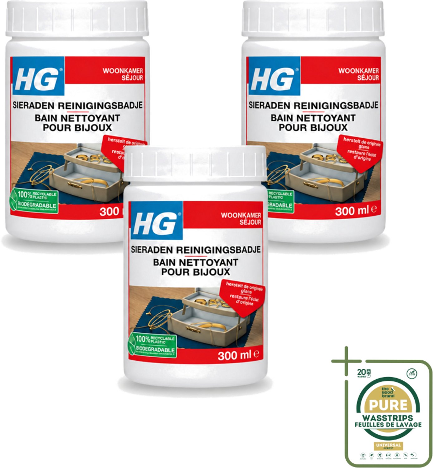 3 x HG - Sieraden Reinigingsbadje - Glansherstellend - 300 ml - Sieraden Reinigen - Sieraden Reinigingsbadje - Sieraden Reinigen En Herstellen - Sieraden Verzorgen - Sieraden Glansherstellen