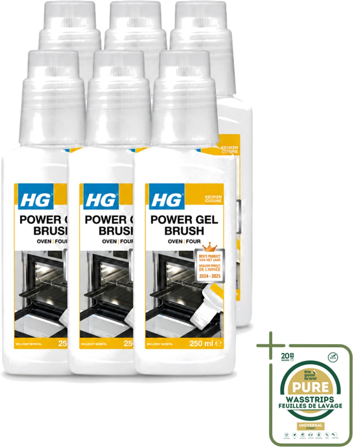 6 x HG - Power Gel Brush Oven - Zeer Hechtende Formule - Inclusief Borsteltje - 250 ml - Oven Reinigen - Bakplaat Reinigen - Grill Reinigen - Barbecue Reinigen - Vet Verwijderen