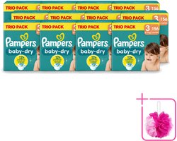 12 x Pampers – Luiers – Baby-Dry Trio Pack Maat 3 (6-10 kg) – 156 Luiers - Bulkverpakking - Baby luiers - Douchemop - Droge luiers