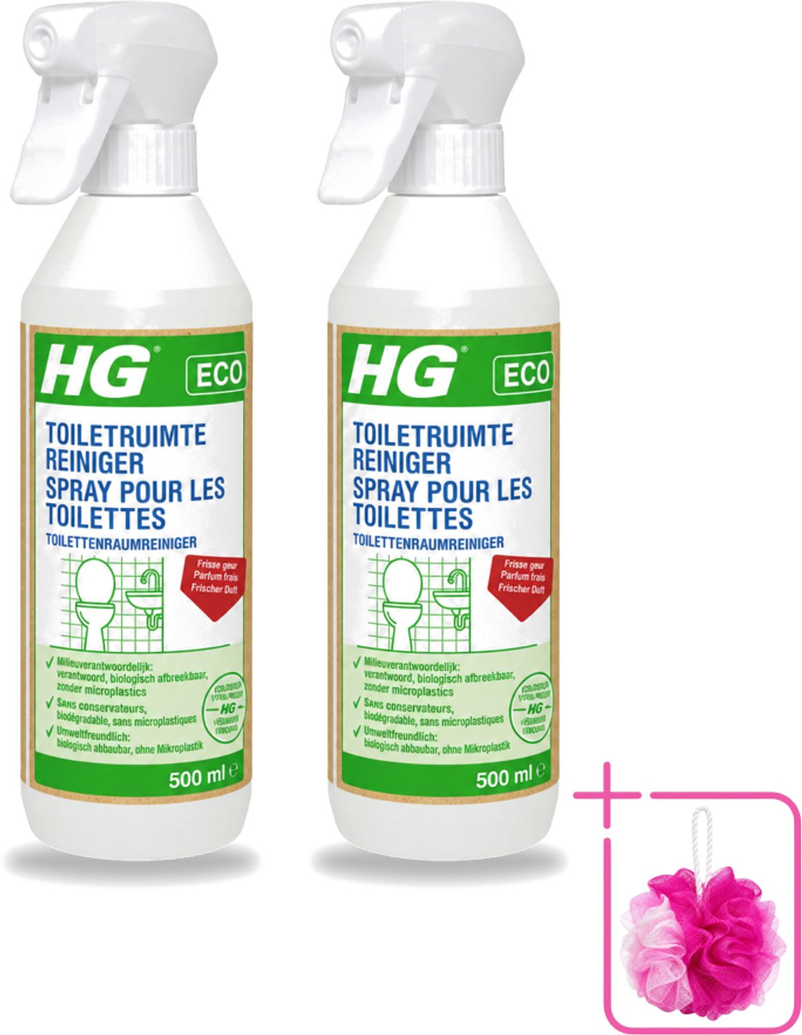 2 x HG ECO - Toiletruimte Reiniger - Frisse Geur - Ecologisch Verantwoord - 500 ml - Bulkverpakking - Toiletruimtereiniger - Douchemop - Hygiëne