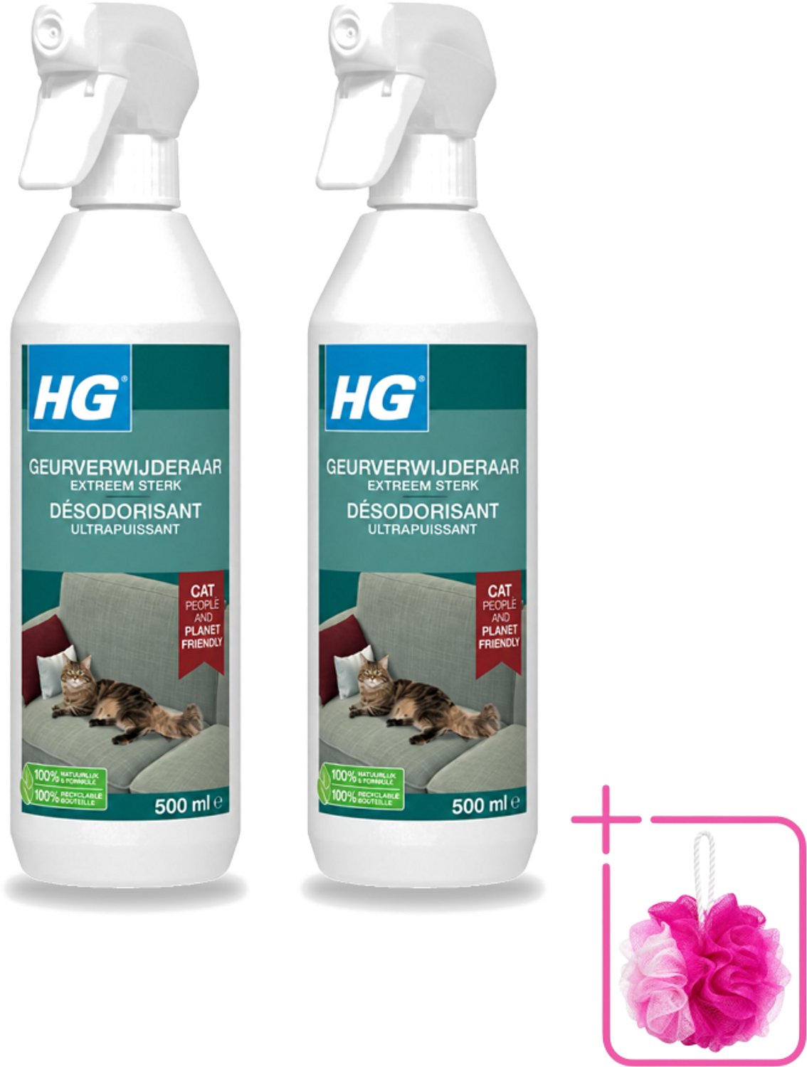 2 x HG - Geurverwijderaar - Extreem Sterk - Tegen Kattengeuren - 100% Biologisch - 500 ml - Bulkverpakking - Geurverwijderaar kat - Douchemop - Kattengeur