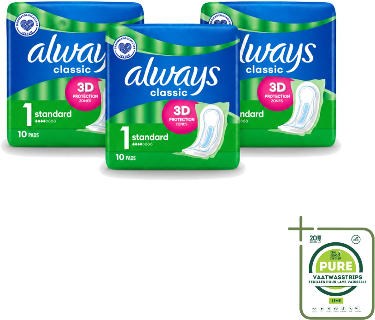 3 x Always Classic - Maandverband - Standaard - 3D Bescherming - 10 Maandverbandjes - Grootverpakking - Maandverband - Menstruatie - Maandverband 10 St - Menstruatiebescherming - Maandverband Voor Dagelijks Gebruik