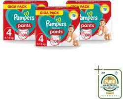 3 x Pampers - Baby-Dry Pants - Luierbroekjes - Maat 4 (9-15 kg) - Comfort Fit - 108 Luiers - Wasstrips - Baby Luier - Baby Droge Huid - Baby Luierbroek - Baby Luier 4 Kg - Snel Verschonen