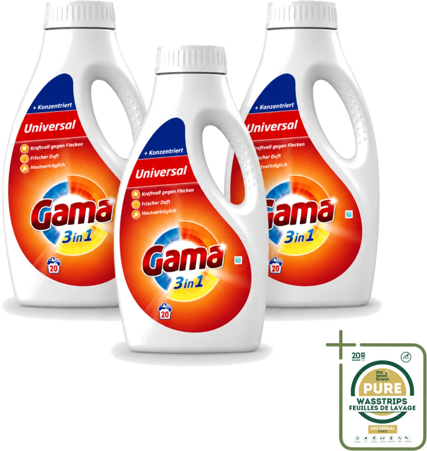 3 x Gama - Wasmiddel - 3 In 1 - Huidvriendelijk - 20 Wasbeurten - Wasstrips - Wasmiddel - 3 In 1 - Huidvriendelijk - Wasbeurt - Frisheid