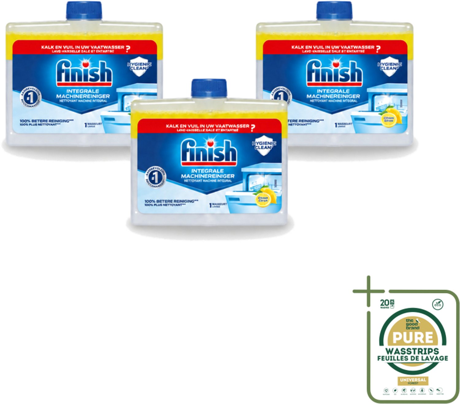 3 x Finish - Integrale Machinereiniger - Hygienic Clean - Anti-Kalk & Anti-Vuil - Citroen - 250ml - Wasstrips - Vaatwasmachinereiniger - Vaatwasmachine Reinigen - Kalkverwijderen - Vetverwijderen - Vaatwasser Reinigen
