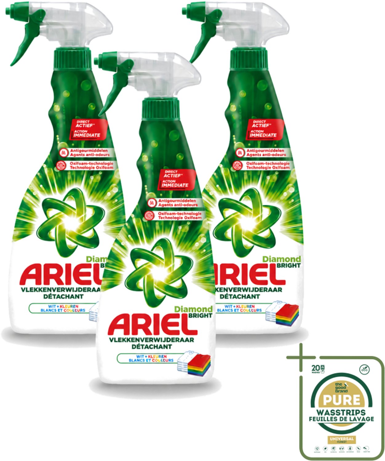 3 x Ariel Diamond Bright - Vloeibare Vlekverwijderaar - Witte en Gekleurde Was - 30 Wasbeurten - Wasstrips - Vlekverwijderaar - Wasbeurt - Witte Was - Gekleurde Was - Koud Water