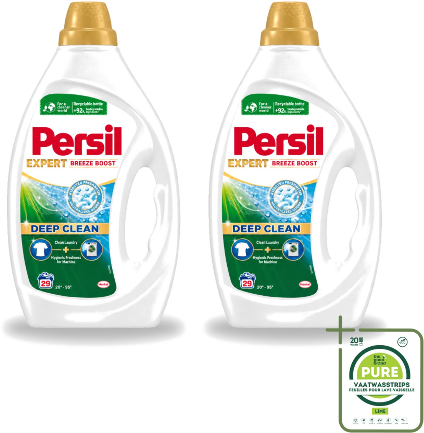 2 x Persil Expert - Vloeibaar Wasmiddel - Witte en Gekleurde Was - Breeze Boost - 29 Wasbeurten - Grootverpakking - Vaatwasstrips - Persil Expert Breeze Boost - Vloeibaar Wasmiddel - Diepe Reiniging - Fris Wasgoed - Vlekverwijdering