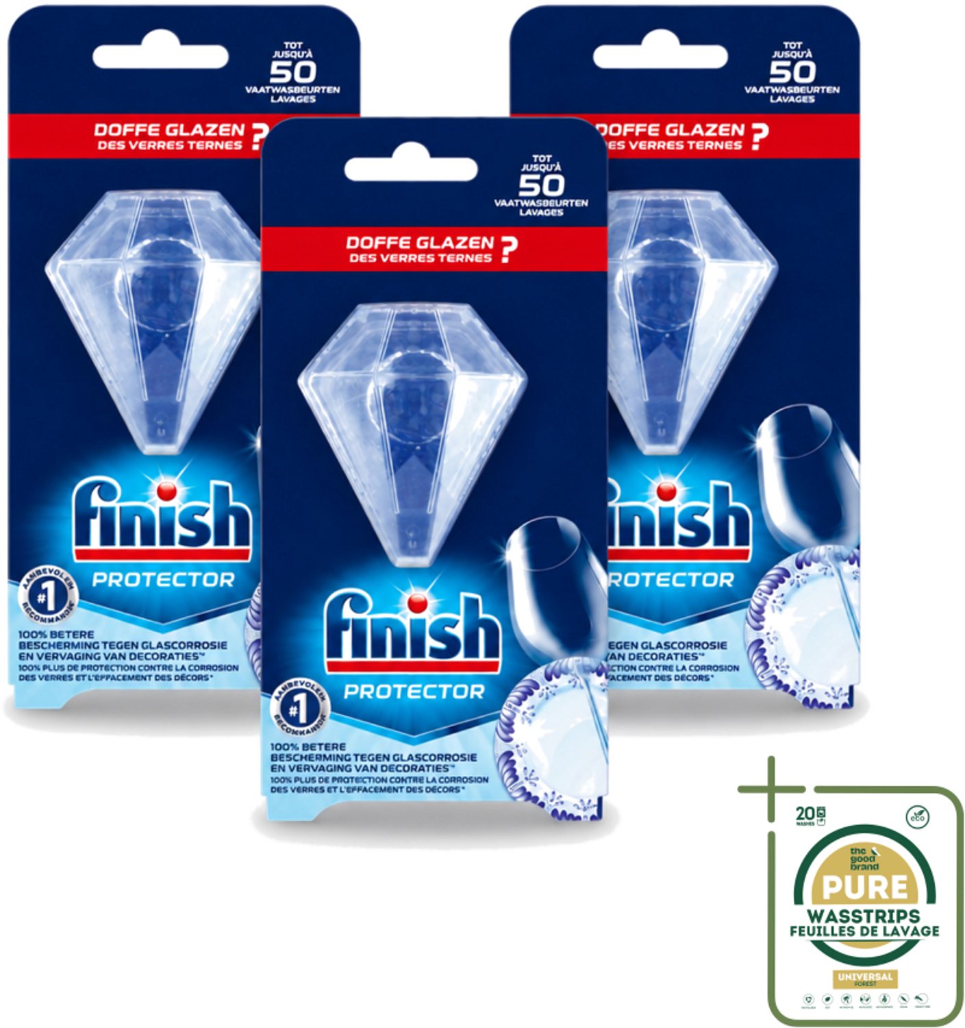 3 x Finish Protector - Extra Glans - Anti-Corrosie & Anti-Vervaging - Tot 50 Afwasbeurten - Wasstrips - Glasbescherming - Serviesbescherming - Corrosiebestendig - Glansbehoud - Vaatbescherming