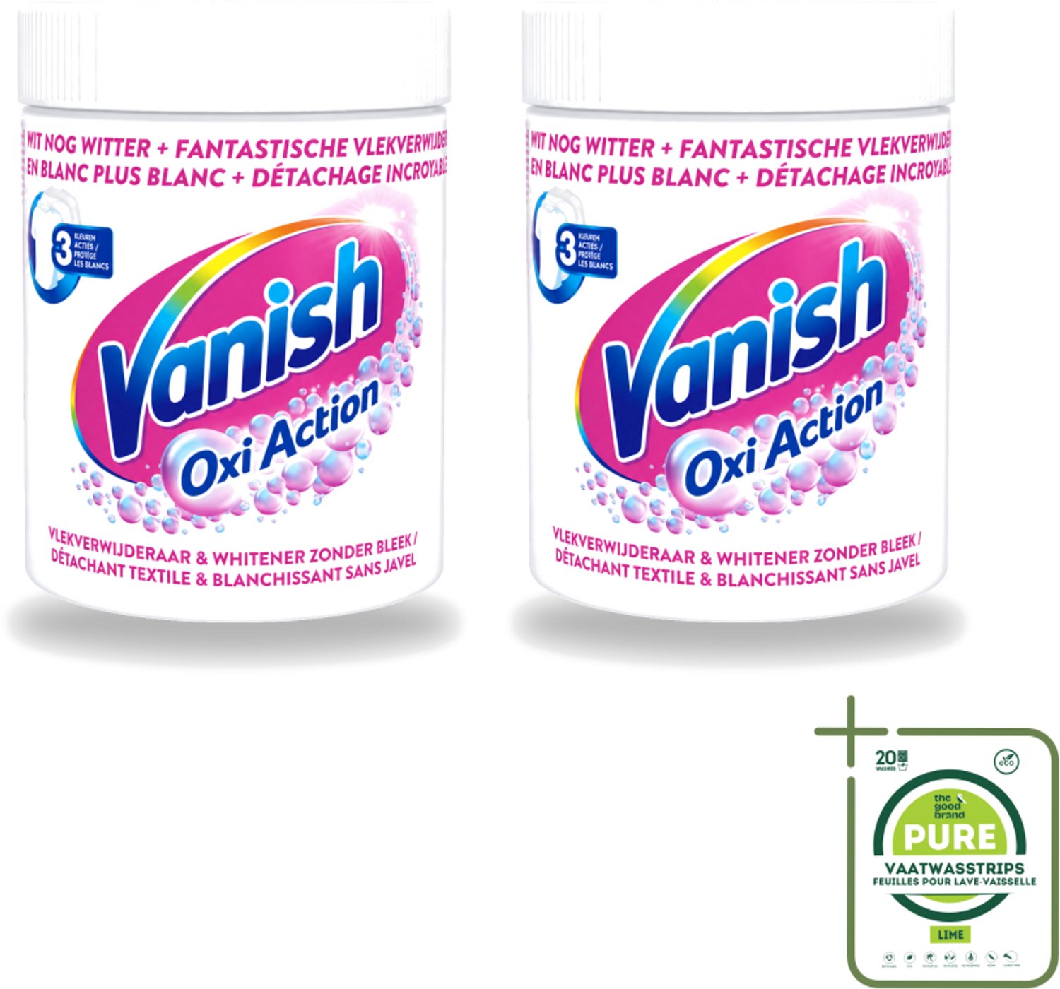 2 x Vanish Oxi Action - Vlekkenverwijderaar Poeder - Zonder Bleek - Witte Was - 550 Gram - Grootverpakking - Vaatwasstrips - Witte Was - Vlekkenverwijderaar - Witte Kleding - Vlekkenverwijdering - Wasmiddel