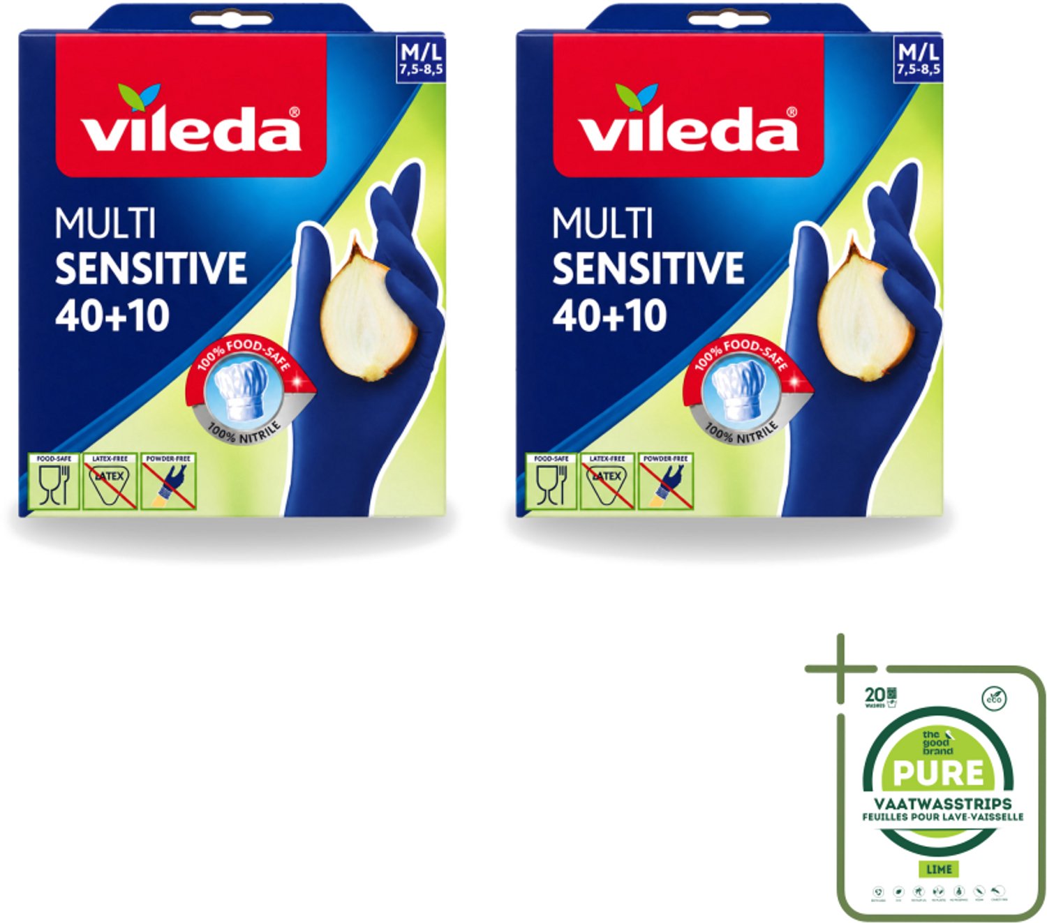 2 x Vileda - Multi Sensitive - Nitrile Handschoenen - Maat M/L - 50 Paar - Grootverpakking - Vaatwasstrips - Nitril Handschoenen - Latexvrije Handschoenen - Voedselhandschoenen - Hygiëne Handschoenen - Vetbestendige Handschoenen