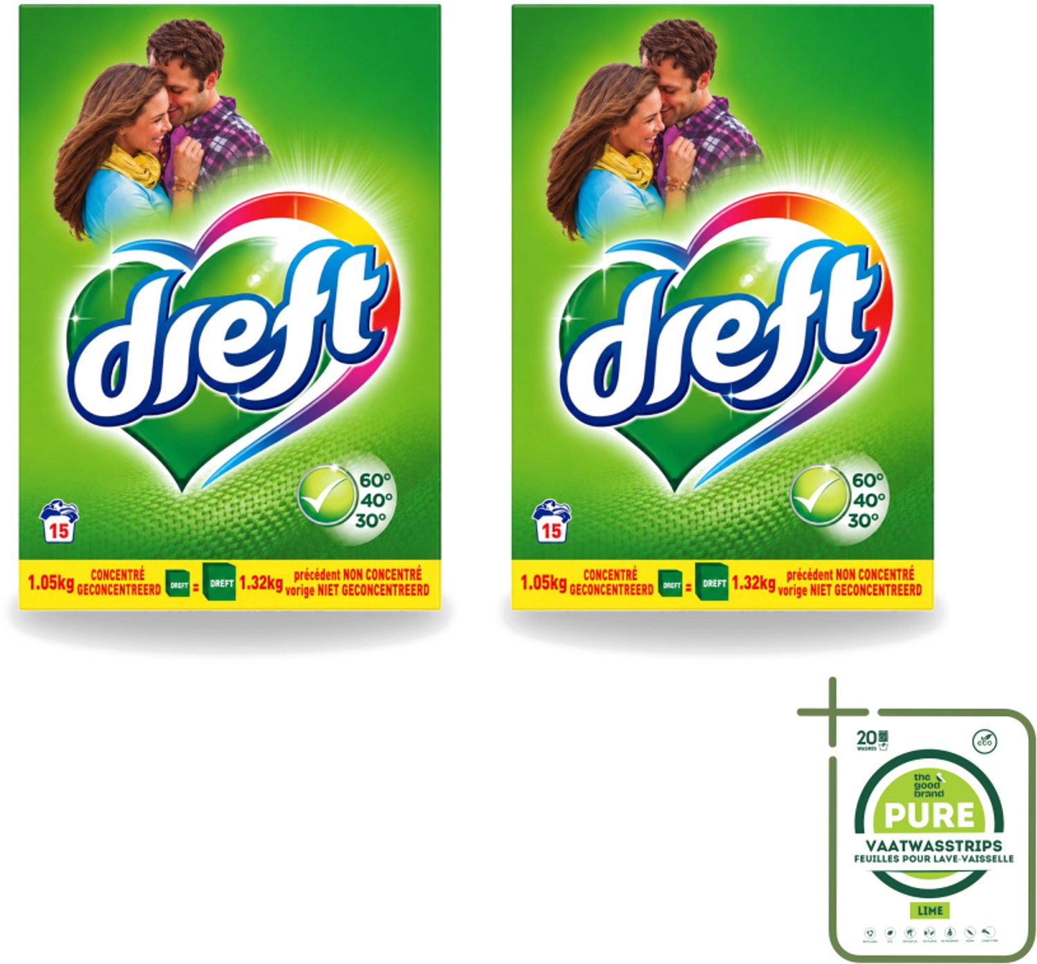 2 x Dreft - Waspoeder - Witte en Gekleurde Was - Original - 15 Wasbeurten - Grootverpakking - Vaatwasstrips - Waspoeder - Kleurbescherming - Witte Was - Gekleurde Was - Reiniging
