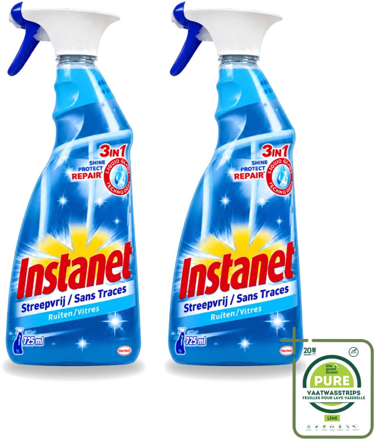 2 x Instanet - Ruitenreiniger - Streepvrij - 3in1 Spray - 725 ml - Grootverpakking - Ruitenreiniger - Streepvrije Ruiten - Ruiten Reinigen - Ruiten Reinigingsalcohol - 3-in-1 Ruitenreiniger