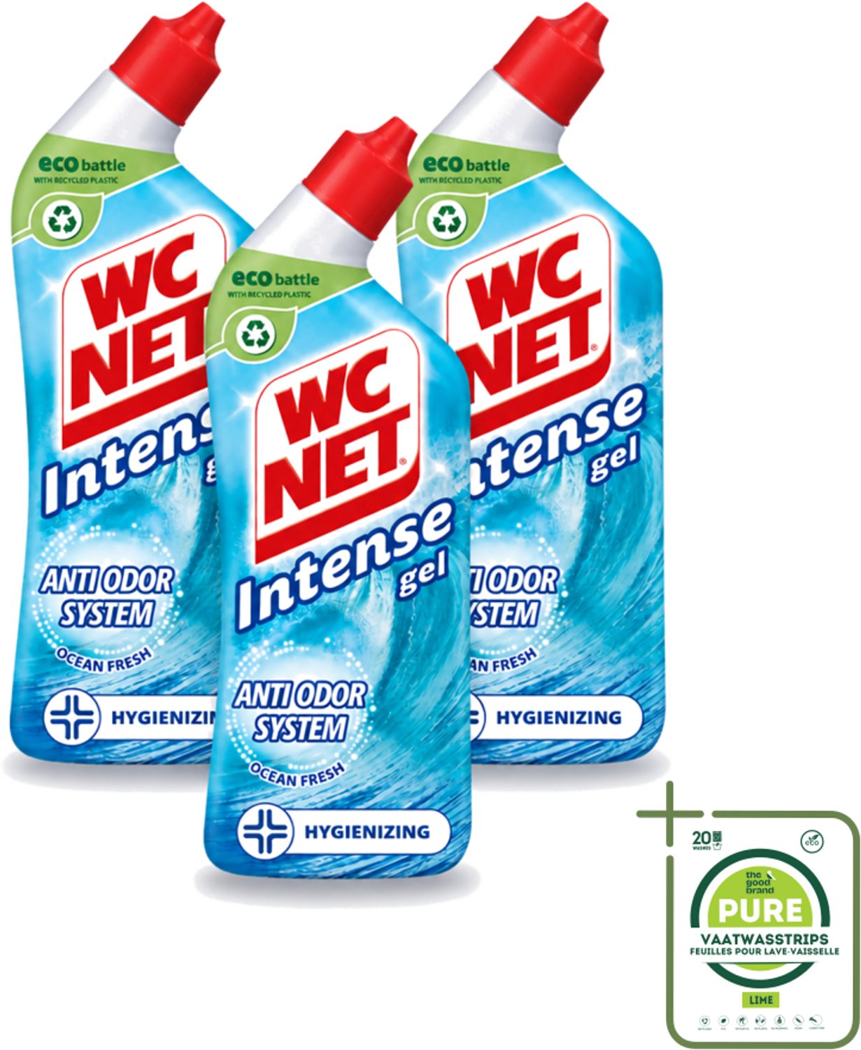 3 x WC Net - Toiletreiniger - Gel - Ocean Fresh - Verwijderd Geuren - 750 ml - Grootverpakking - Vaatwasstrips - WC Net - Toilet Reinigen - Geur Verwijderen - Oceaangeur - Anti-geur