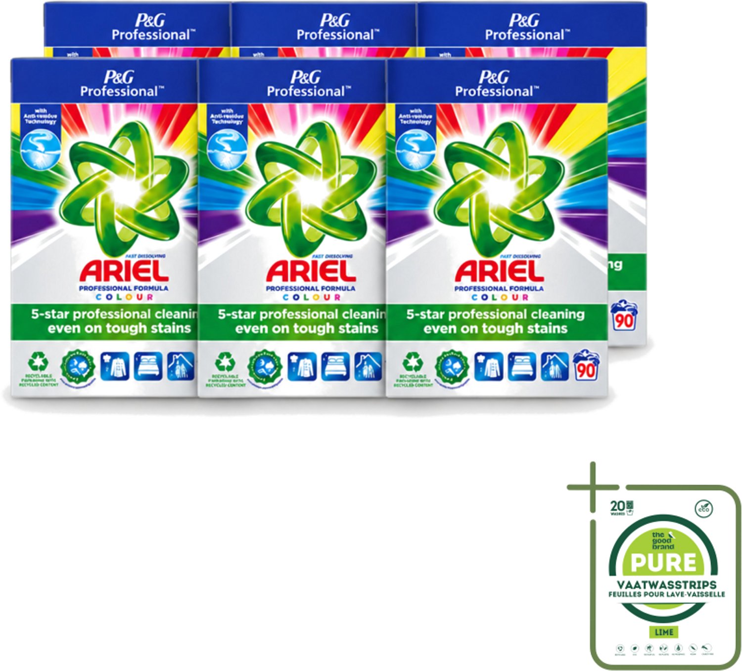 6 x Ariel Professional - Waspoeder - Gekleurde Was - 90 Wasbeurten - Grootverpakking - Vaatwasstrips - Kleurverzorging - Waspoeder - Vlekverwijdering - Wasmachine - Wasbeurt