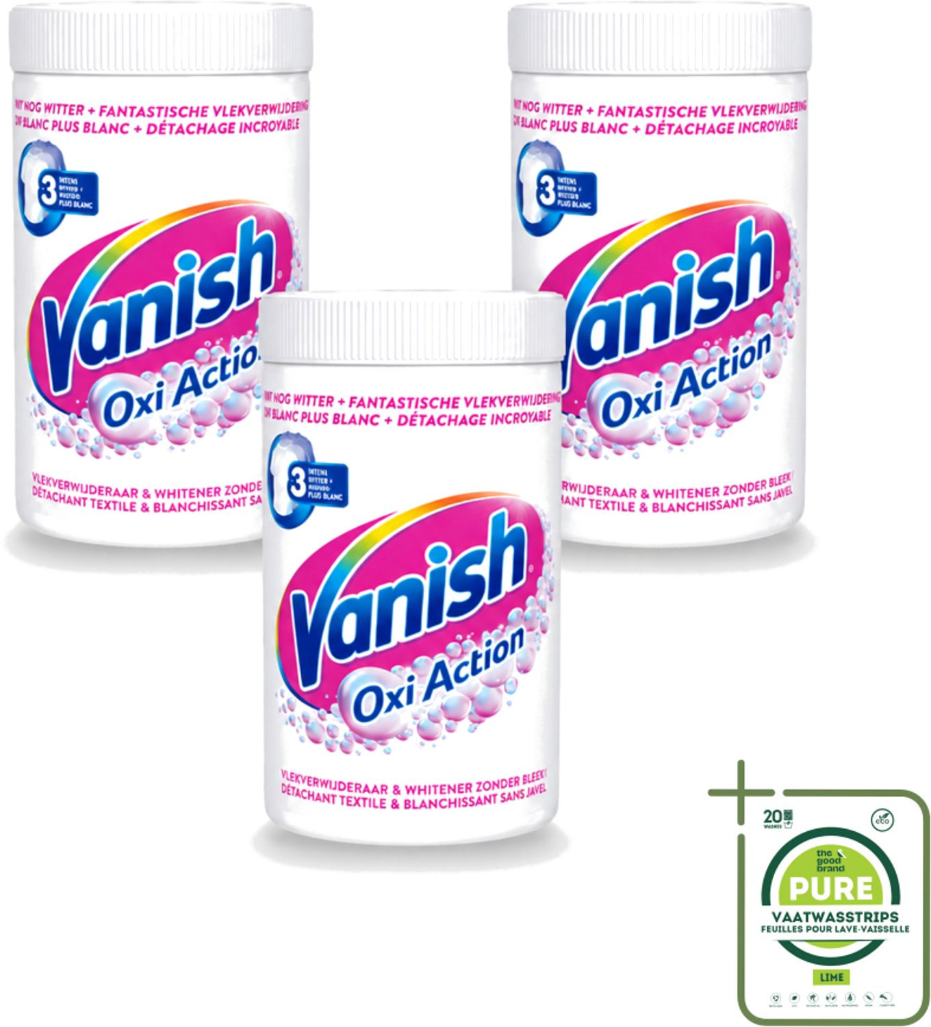 3 x Vanish Oxi Action - Vlekkenverwijderaar Poeder - Zonder Bleek - Witte Was - 1.5 Kg - Grootverpakking - Vaatwasstrips - Vlekverwijderaar - Witte Was - Wasmiddel - Vlekken Verwijderen - Koud Water