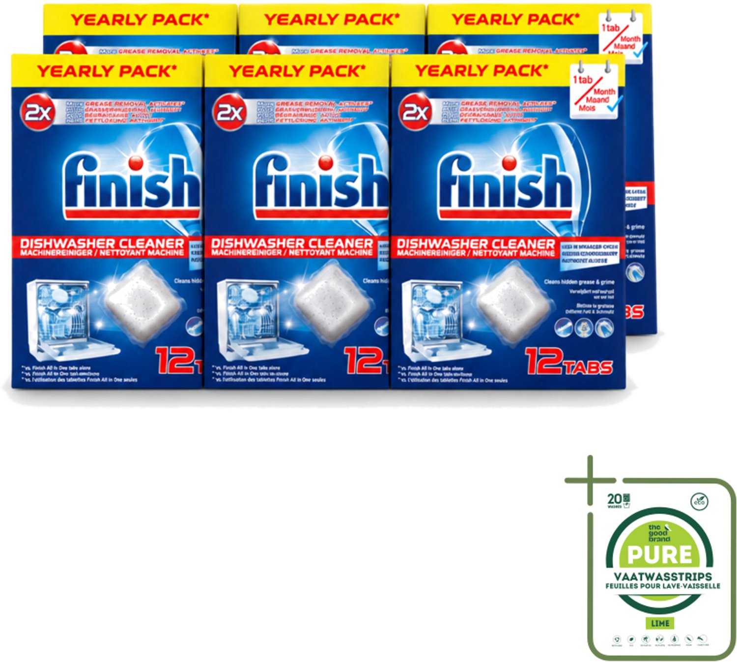 6 x Finish - Vaatwasmachinereiniger - Anti-Vet & Anti-Vuil - 12 Tabletten - Grootverpakking - Vaatwasstrips - Vaatwasmachinereiniger - Vet En Vuil Verwijderen - Vaatwasmachine Reinigen - Vaatwasmachine Onderhoud - Vaatwasmachine Schoon Houden