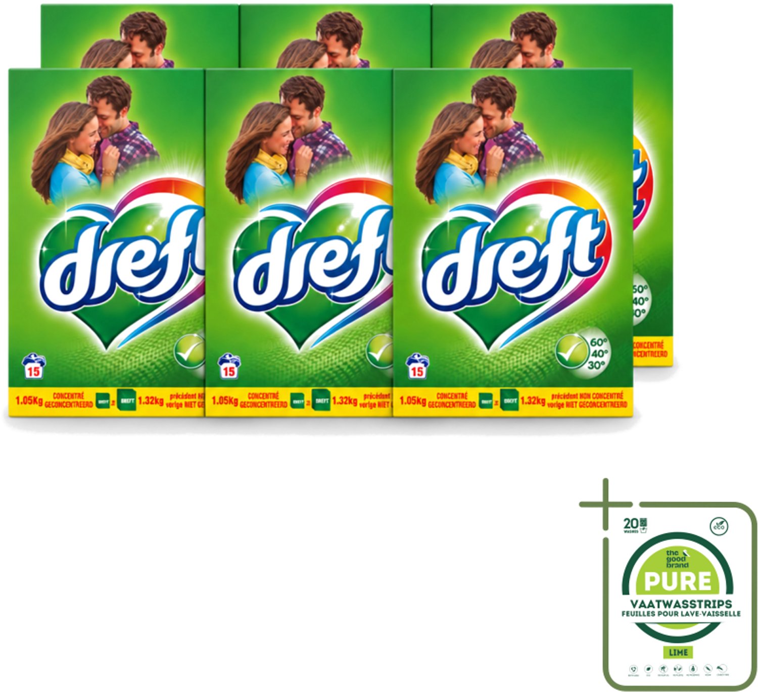 6 x Dreft - Waspoeder - Witte en Gekleurde Was - Original - 15 Wasbeurten - Grootverpakking - Vaatwasstrips - Waspoeder - Kleurbescherming - Witte Was - Gekleurde Was - Reiniging