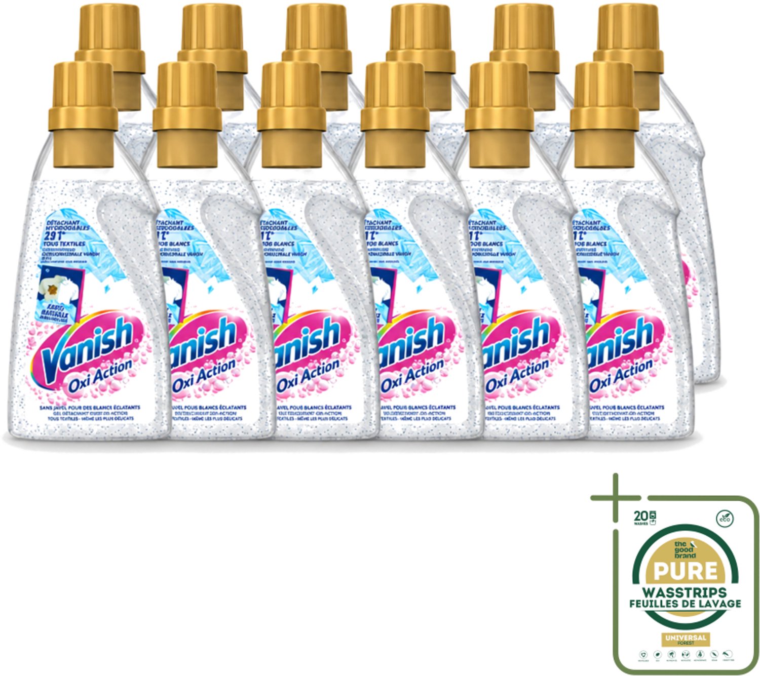 12 x Vanish Oxi Action - Vlekkenverwijderaar Gel - Zonder Bleek - Witte Was - 15 Wasbeurten - Wasstrips - Wit Was - Vlekkenverwijderaar - Bleekvrije Was - Witte Was - Wasbeurt