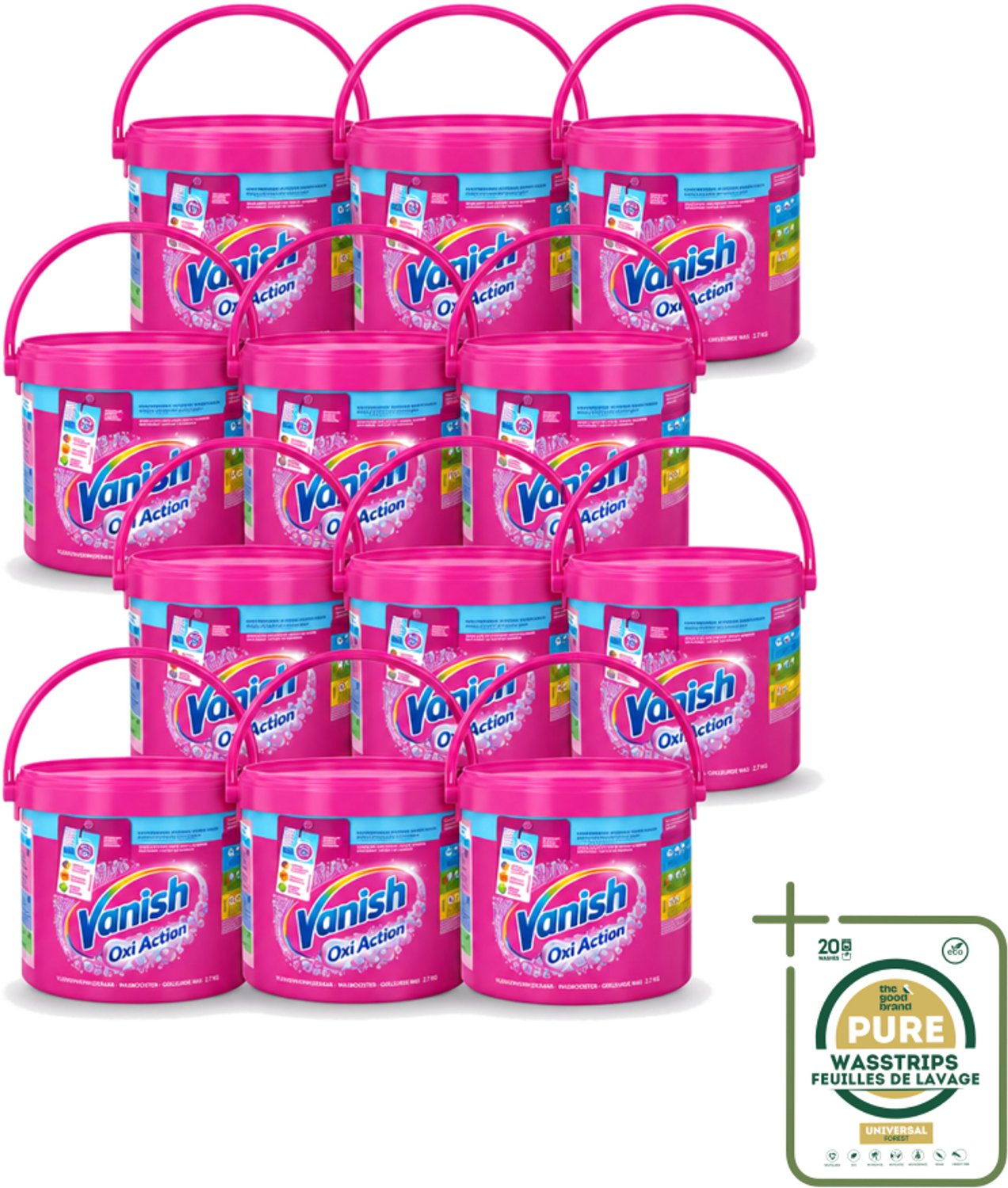 12 x Vanish Oxi Action - Vlekkenverwijderaar - Wasbooster - Gekleurde Was - 2.7 Kg - Wasstrips - Vlekkenverwijderaar - Wasbooster - Gekleurde Was - Kleuroverdracht Voorkomen - Geur Neutraliseren