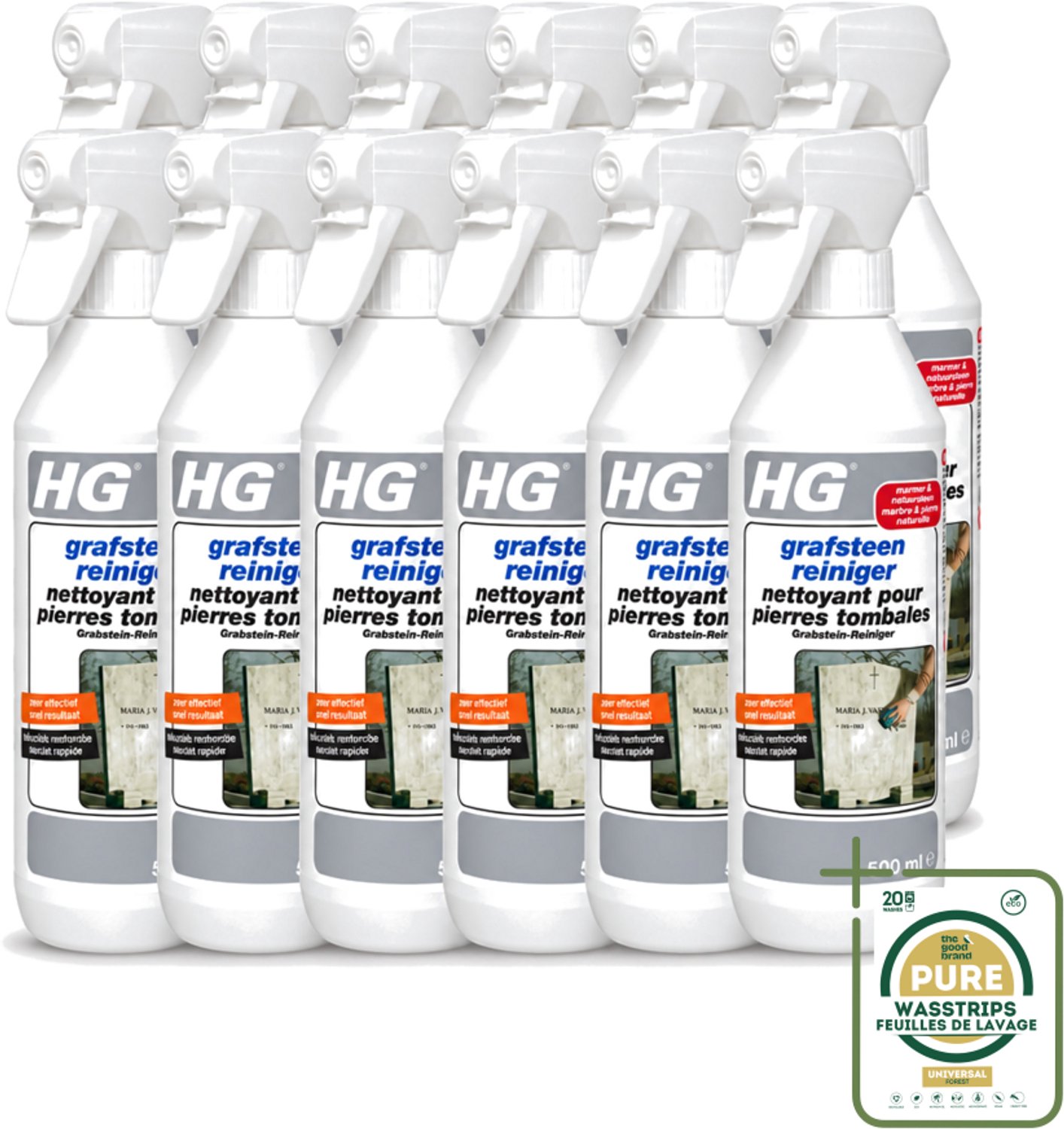 12 x HG - Grafsteenreiniger - Beschermt & Reinigt - 500 ml - Grafsteen Reinigen - Natuursteen Reinigen - Grafsteen Onderhoud - Grafsteen Reiniger - Grafsteen Behandelen