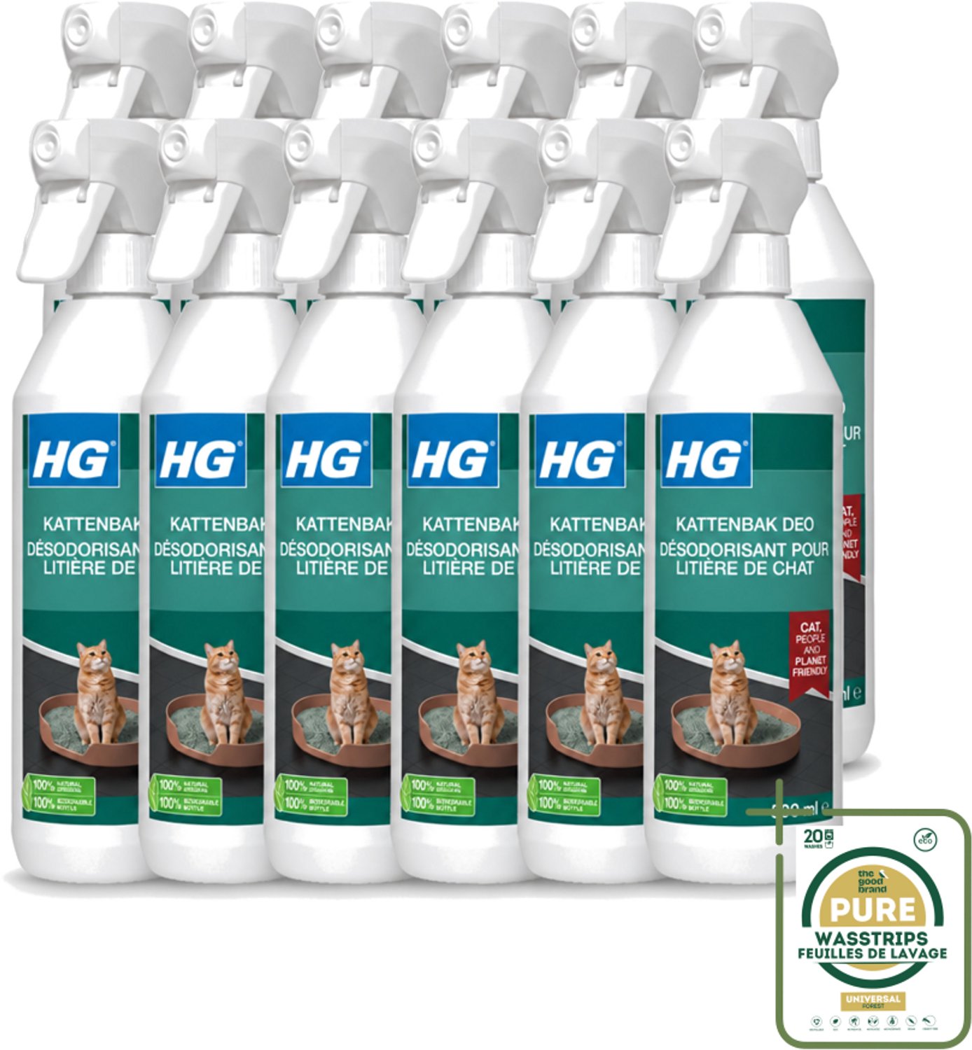 12 x HG - Kattenbak Deo - Neutraliseert Geuren - 100% Biologisch - 500 ml - Wasstrips - Kattenbak Deo - Geurneutralisatie - Kattenbak Geuren - Geurverwijderaar - Kattenbak Reinigen
